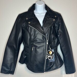 Viking Cycle Women’s Black Leather Motorcycle Jacket NWT Size Medium